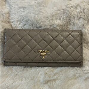 Prada Milano tan quilted leather long double snap wallet